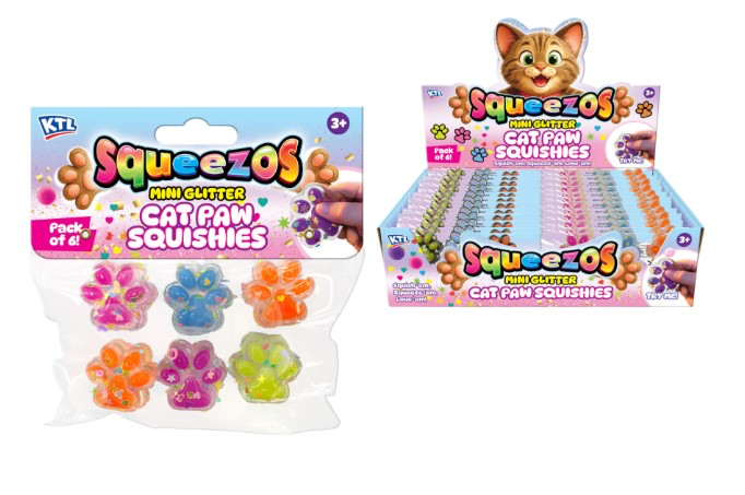 SQUEEZOS MINI GLITTER CAT PAWS SQUISH SQUEEZE TOY 6 PACK