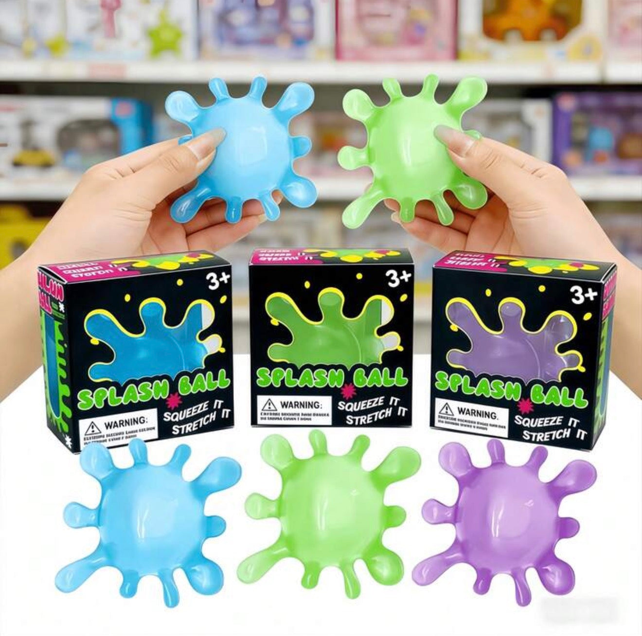 Splash Ball - Squeeze & Stretch Fun Toy for Kids Ages 3+ in Blue Green Purple Colors