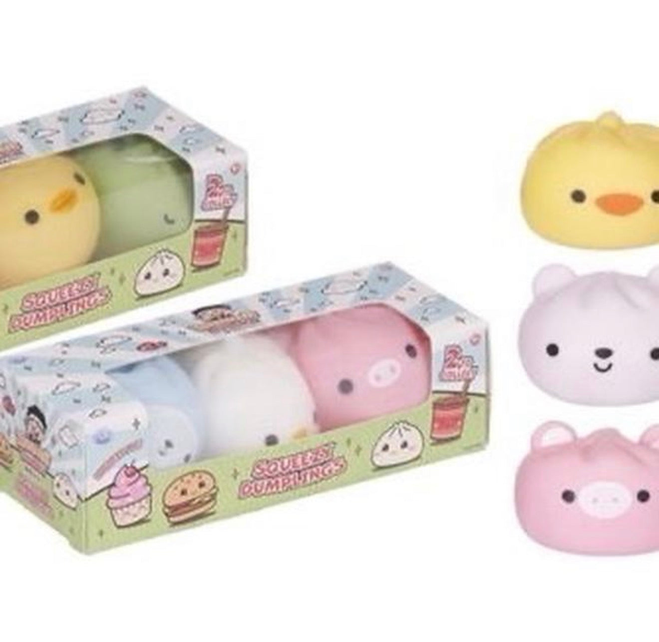 Kawaii Foodies Mini Squeeze Dumplings Set of 3 Collectible Stress Relief Toys Perfect for Collection