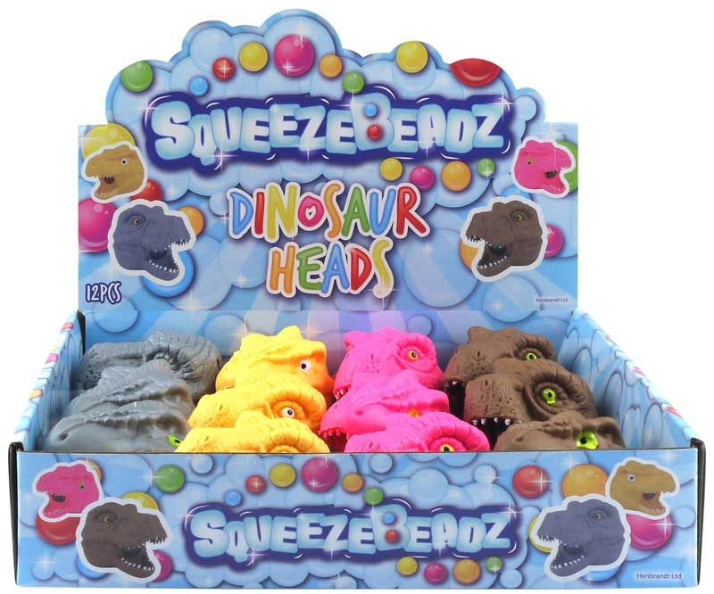 SQUEEZE DINOSAUR HEAD WITH BEADS 9CM