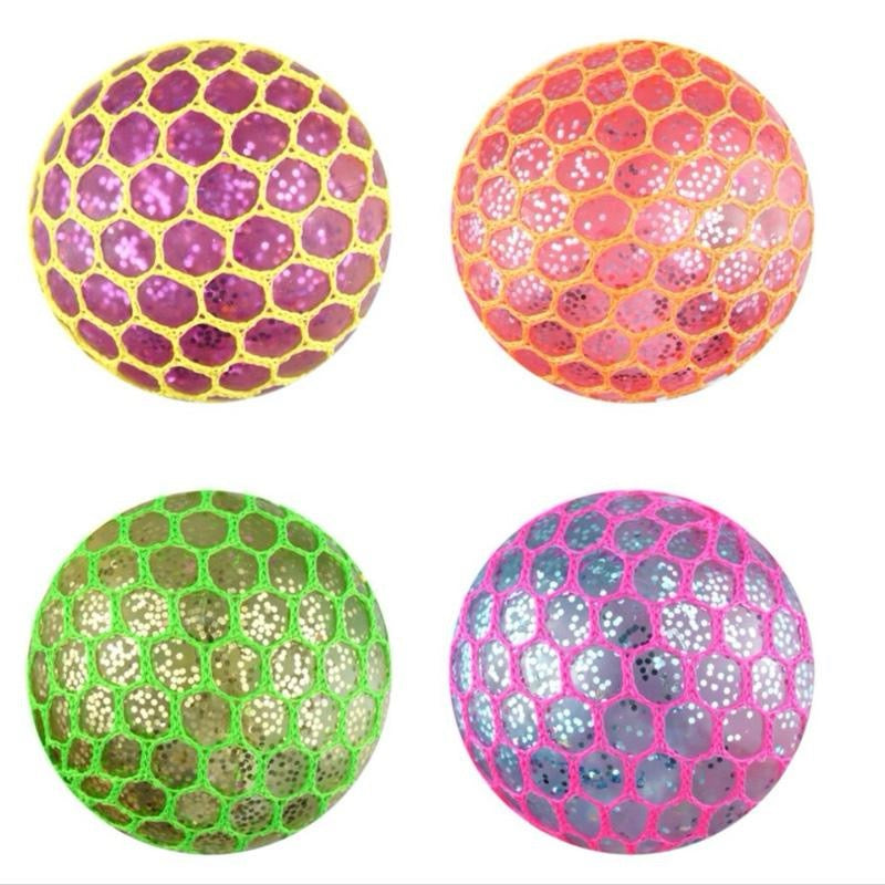 Mesh Squish Ball - Four Colours Firm Stress Relief Toy for Relaxation and Fun