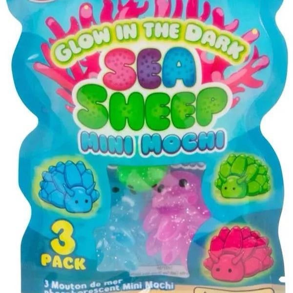 Sea Sheep Glow in the Dark Mini Mochi 3 Pack - Phosphorescent Sea Creatures for Kids - Squishy Green Pink Blue Fidget Toys