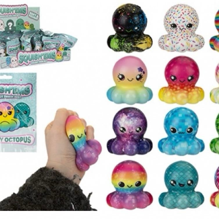 Squishy Squad Octopus in a Bag Approx 8cm - 12 Unique Stress Relief Squishies for Fun & Relaxation - Perfect Gift for Birthday Stocking Filler or Christmas